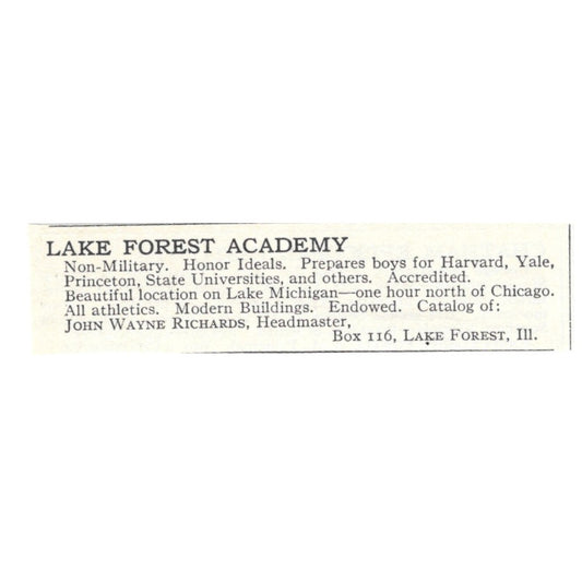 Lake Forest Academy John Wayne Richards IL 1924 Magazine Ad AD8-O8