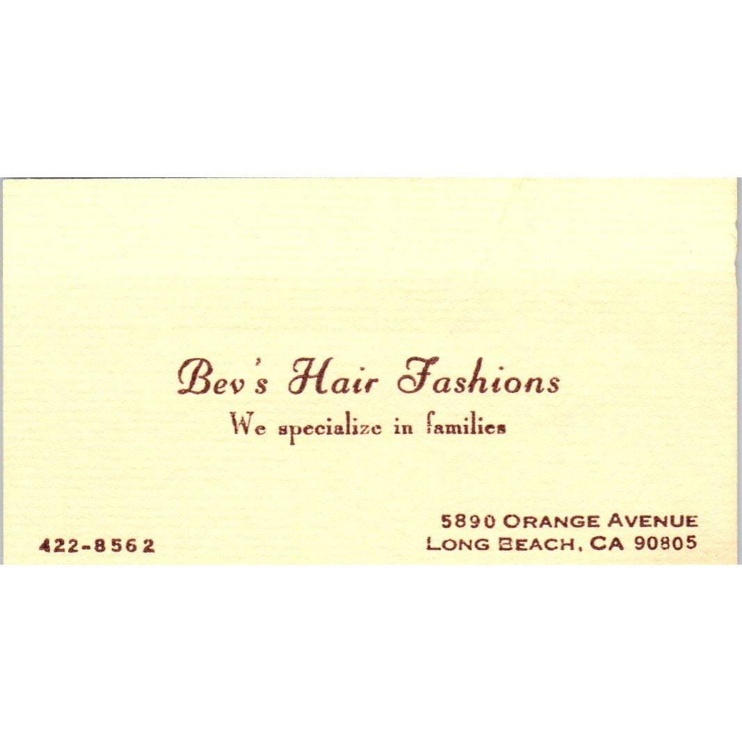 Bev's Hair Fashions Long Beach Vintage Business Card SD8-B10