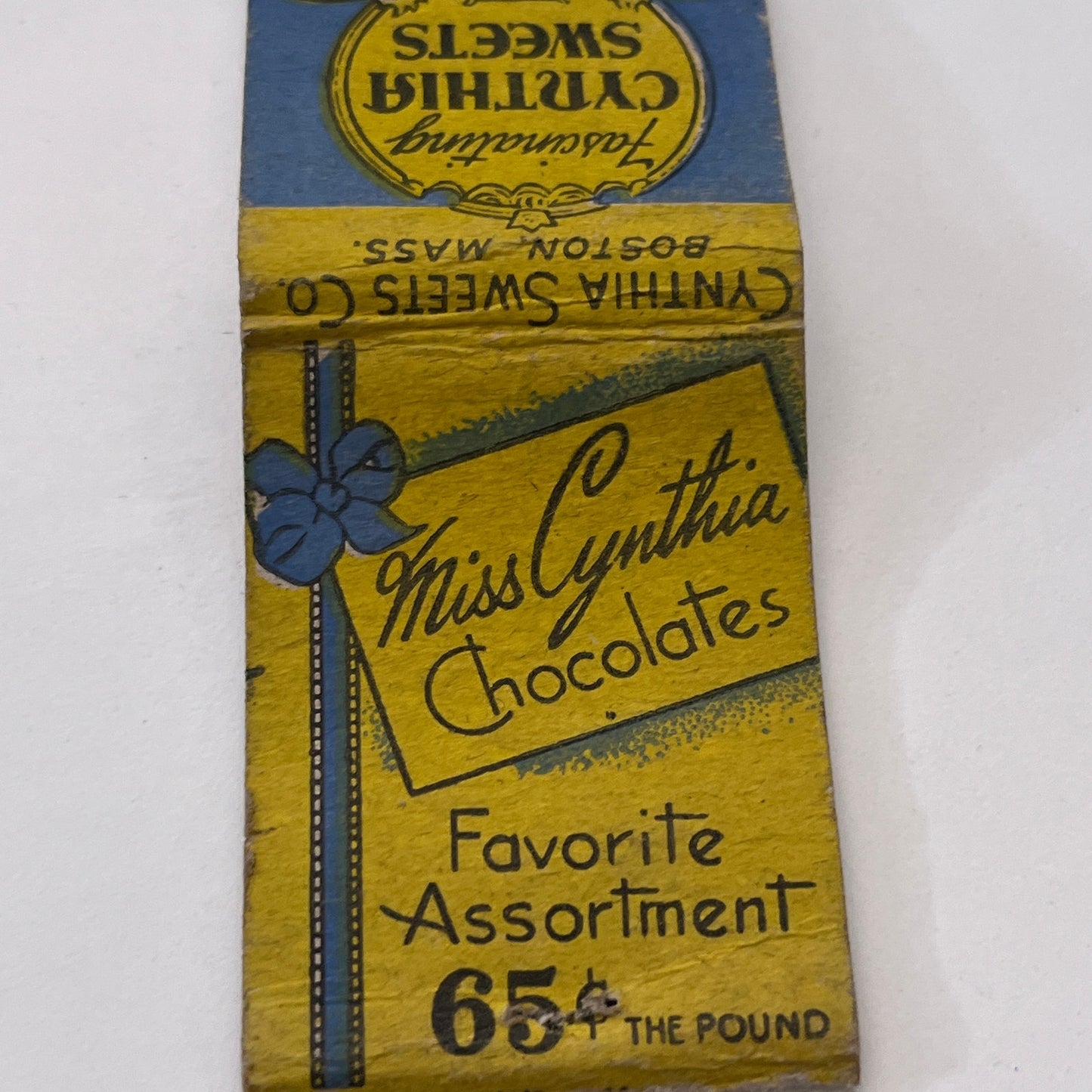 Miss Cynthia Sweets Co Chocolate Boston MA Vintage Matchbook Cover TB8-MB-13