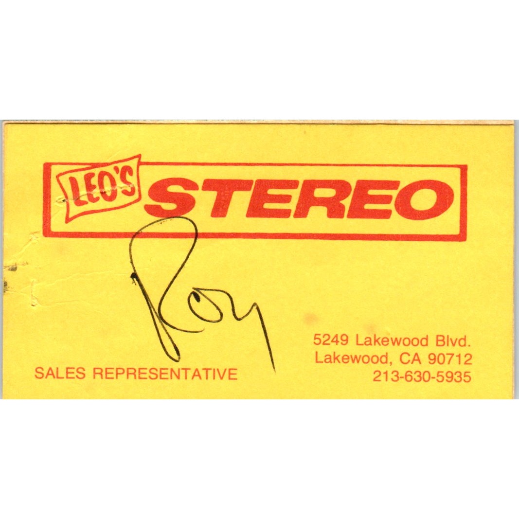 Leo's Stereo Roy Lakewood CA Vintage Business Card SD8-B5