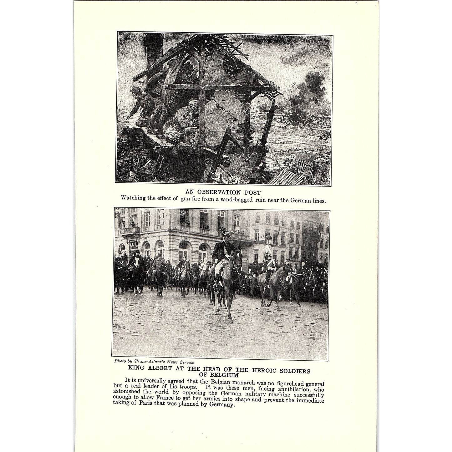 The Flanders Mud, King Albert at Belgium 1919 WWI Print AG1-2