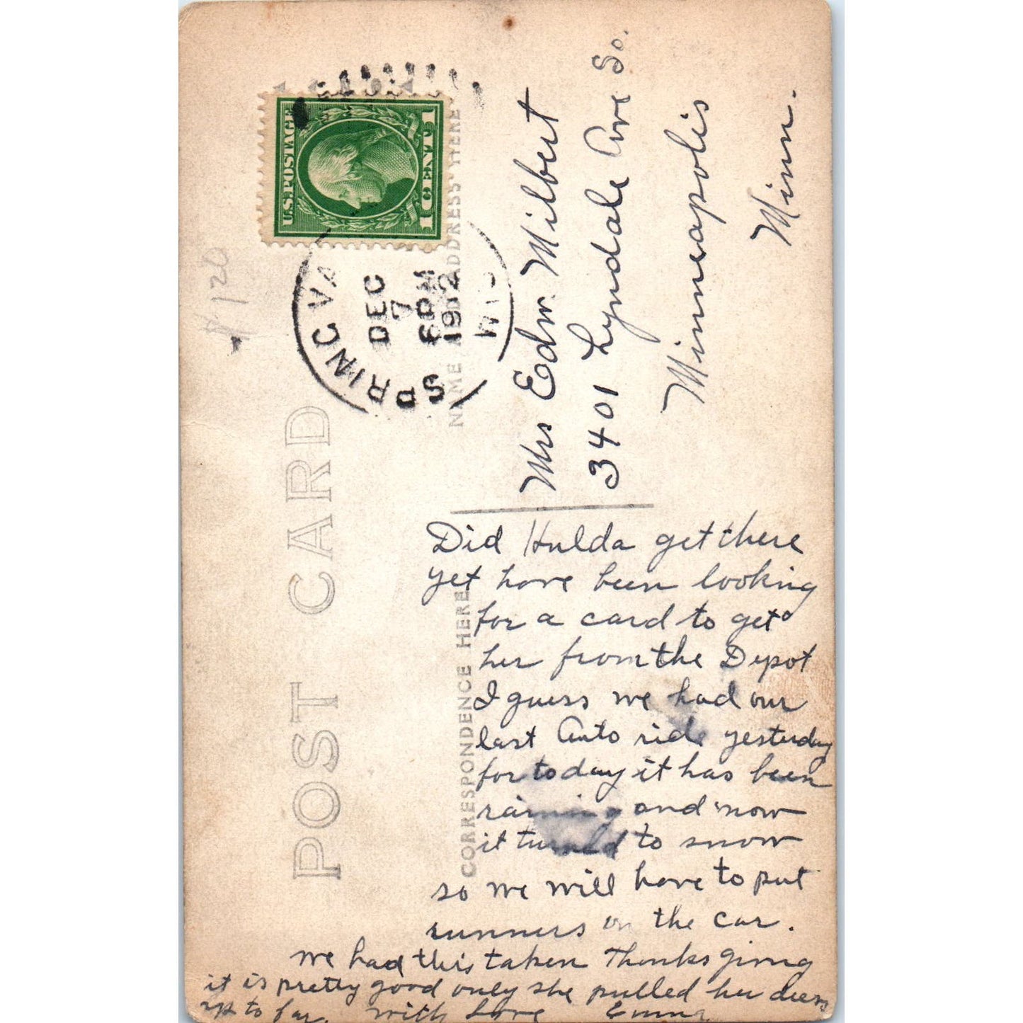 1912 Mrs Edw. Milbert Minneapolis Baby Antique RPPC Postcard AE2