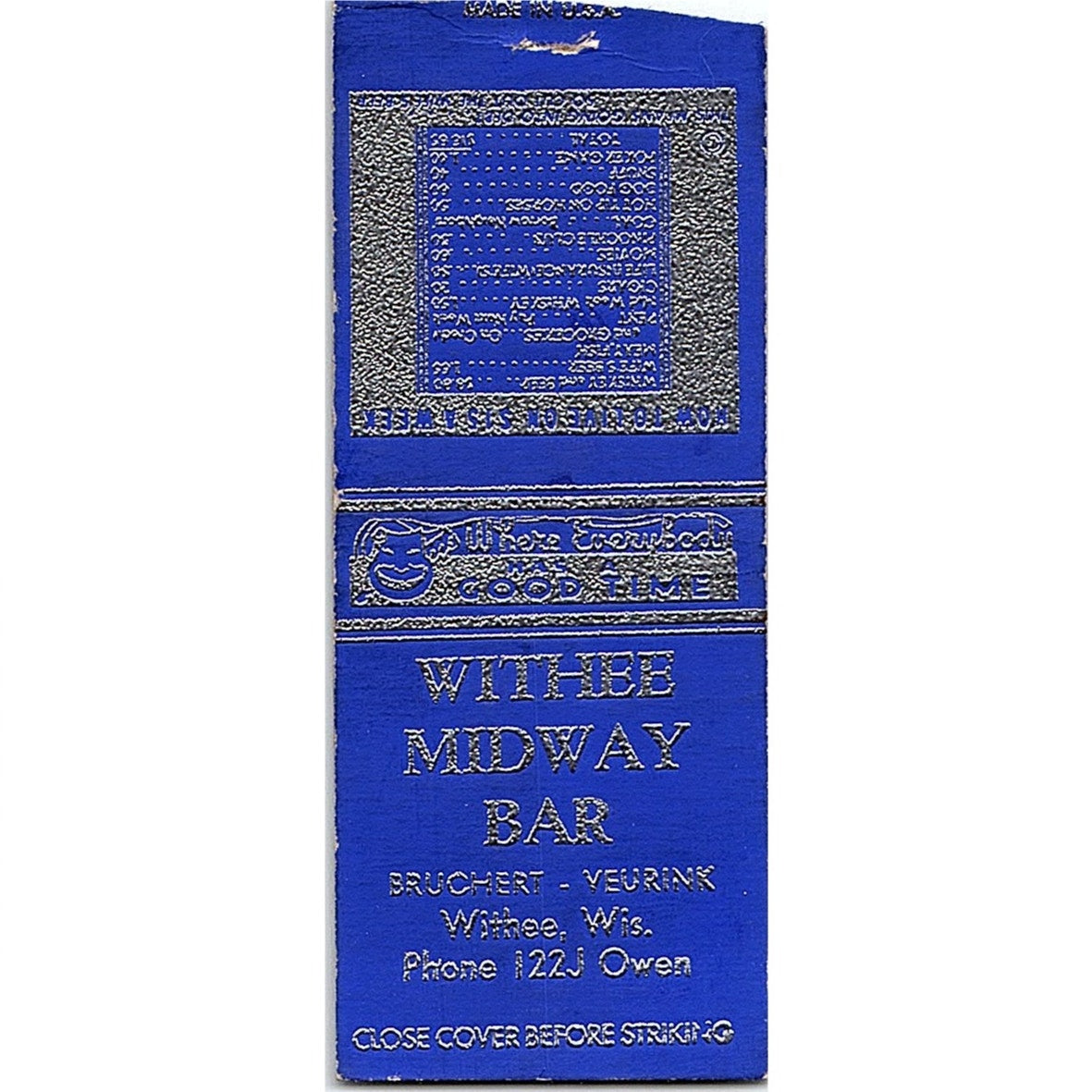 Withee Midway Bar Bruchert Veurink Withee WI Vintage Matchbook Cover SE5-Y1