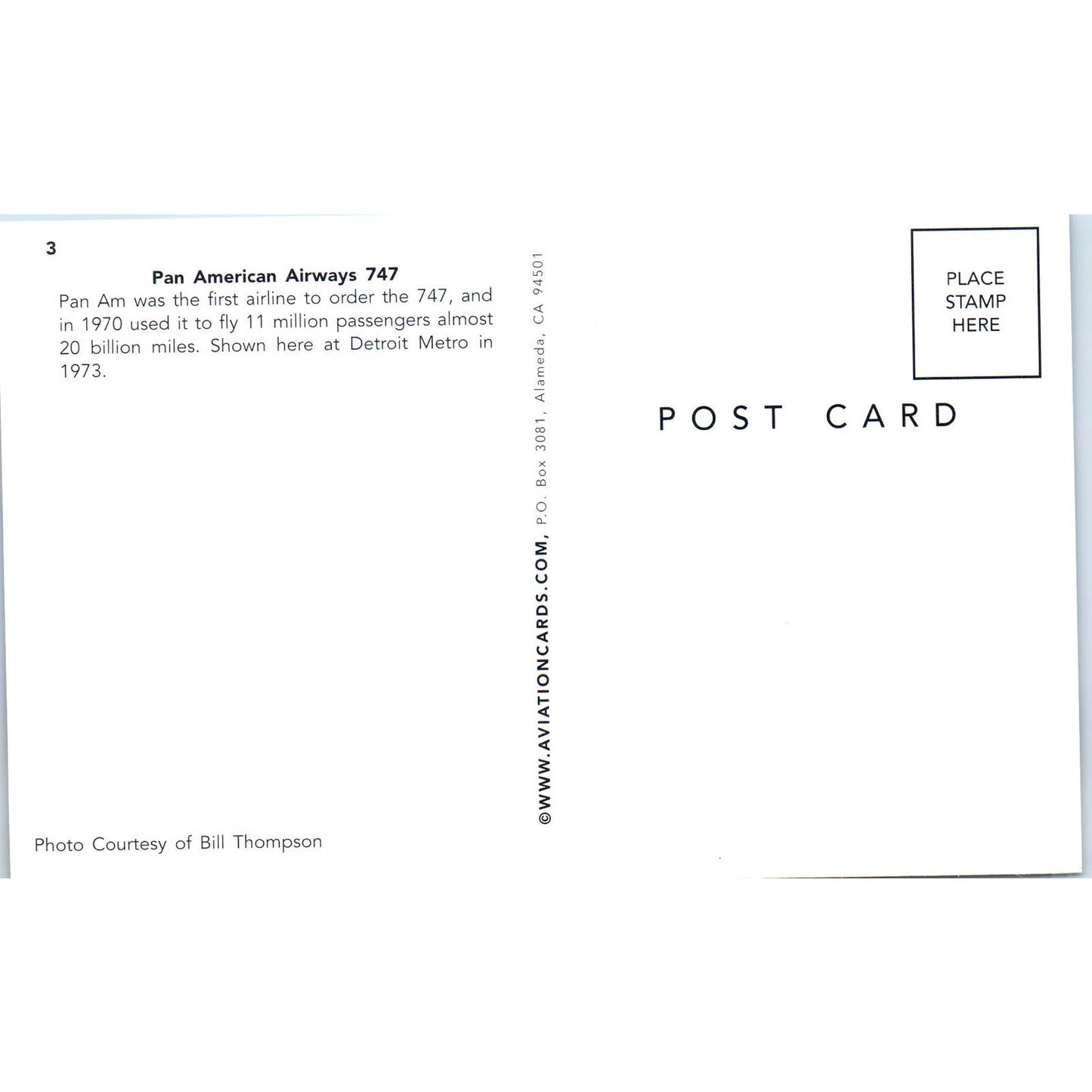 Pan American Airways 747 Vintage Postcard PC18