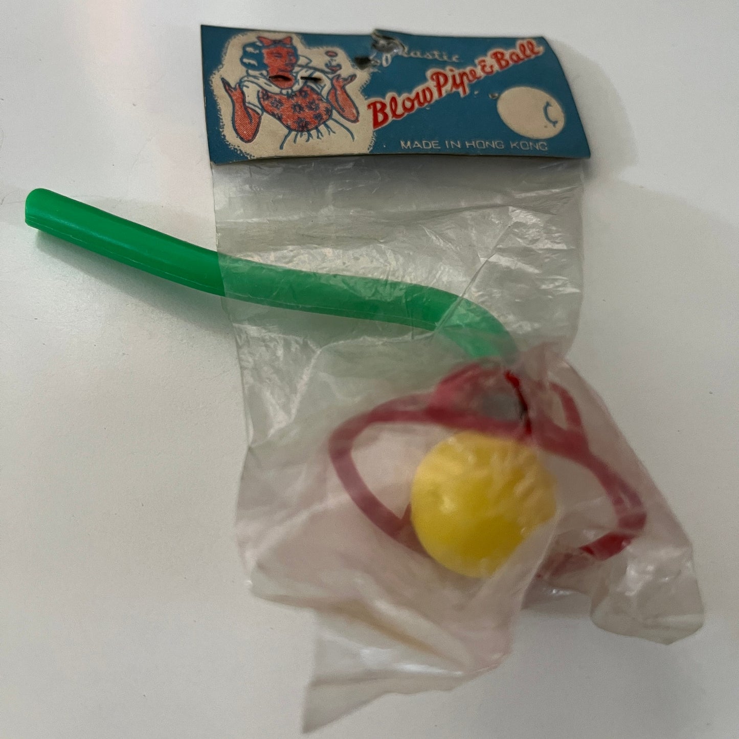 c1960 Toy Plastic Blow Pipe & Ball Dimestore Toy Hong Kong NOS In Package TK3
