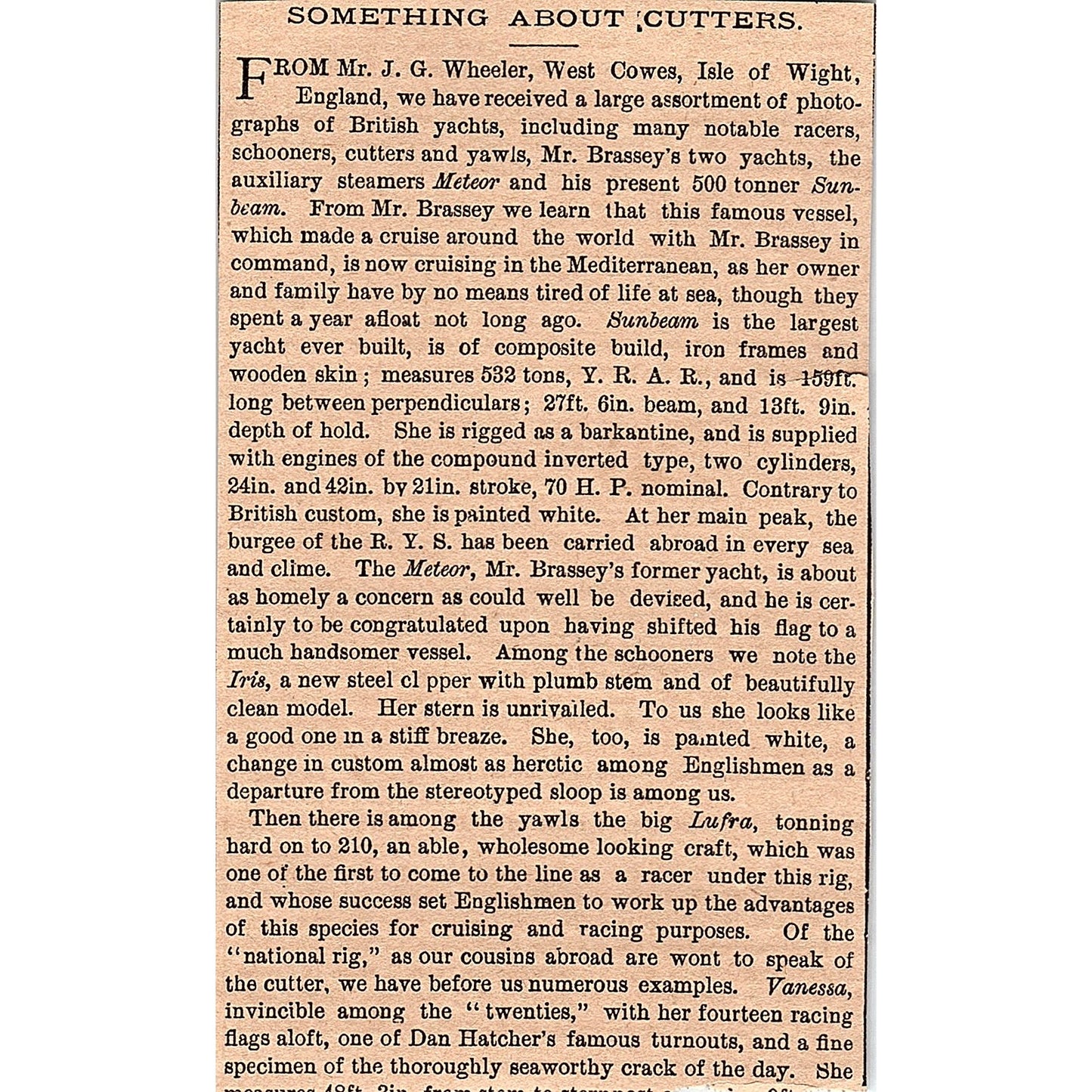 Something About Cutters Yachting J.G. Wheeler West Cowes 3 Pages 1878 AG2-7
