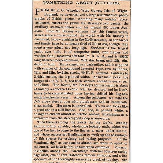Something About Cutters Yachting J.G. Wheeler West Cowes 3 Pages 1878 AG2-7