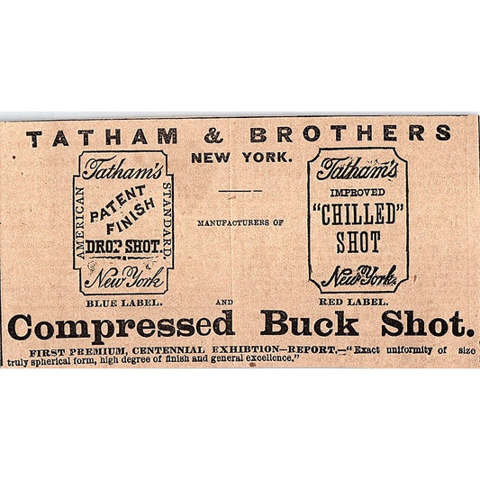 Tatham & Brothers Compressed Buck Shot New York 1878 ad AG2-H4