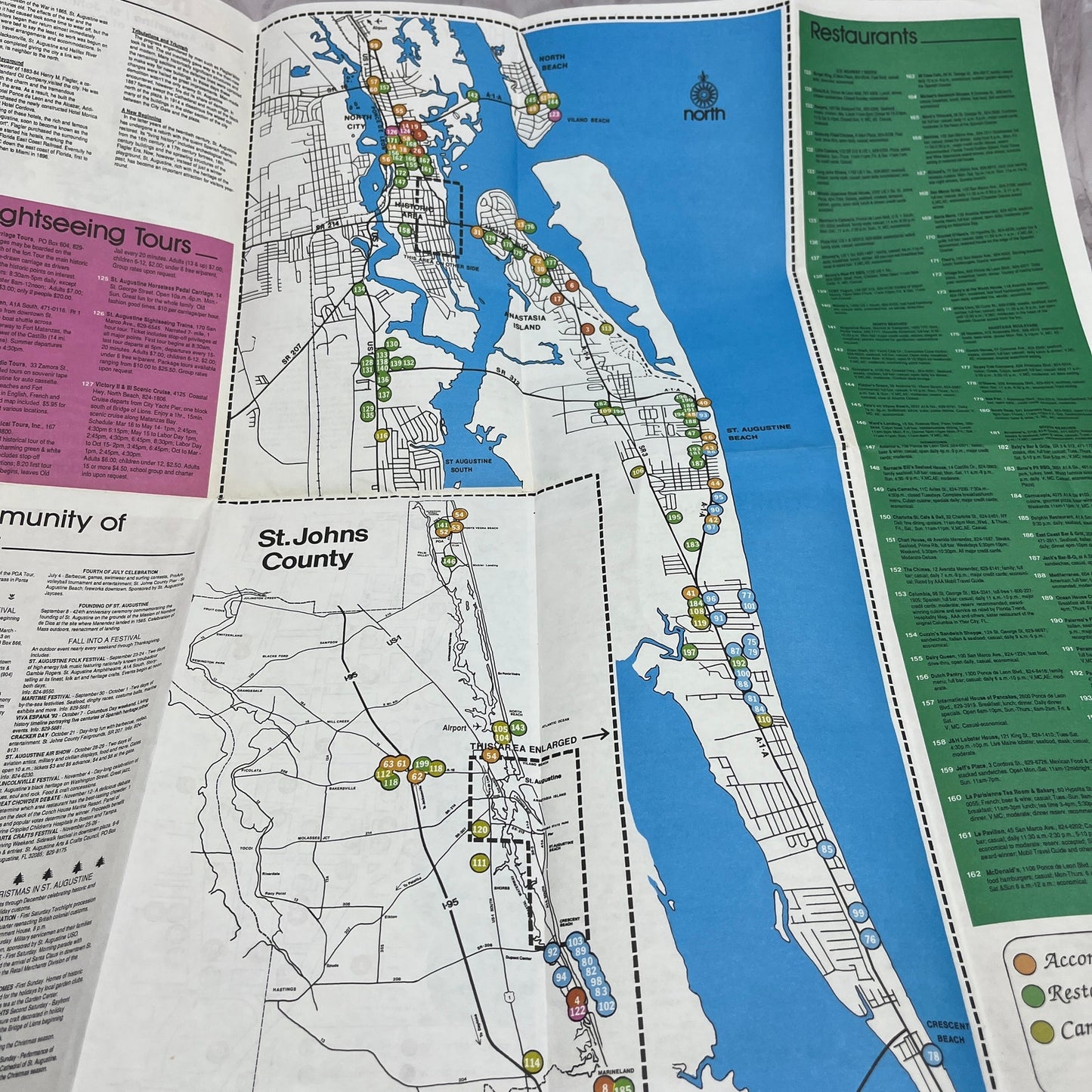 Vintage St. Augustine St. Johns County Florida Travel Fold Out Map TH2-MP2