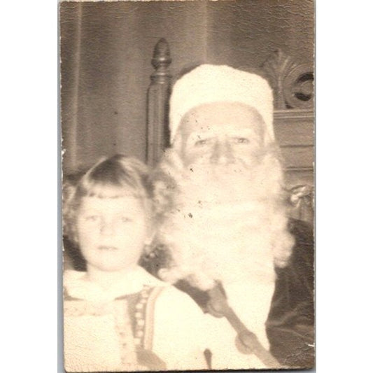 Little Girl With Santa 2x3" Vintage Black and White Photograph AI9-M28