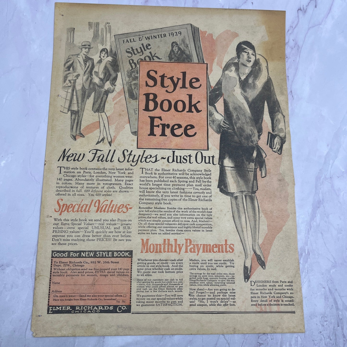 1929 Elmer Richards Co Chicago Fall Style Book Promo Vintage Ad 10x13 V17