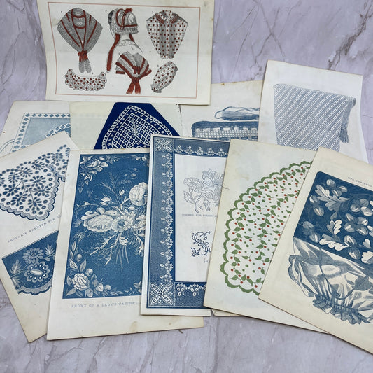 Lot of Original Tinted Embroidery Sewing Patterns 1857 Godey's Book TH9-MG6