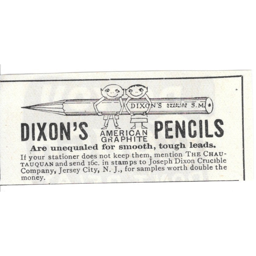Dixon's Graphite Pencils Joseph Dixon Crucible Co Jersey City NJ 1892 Ad AG2-S22