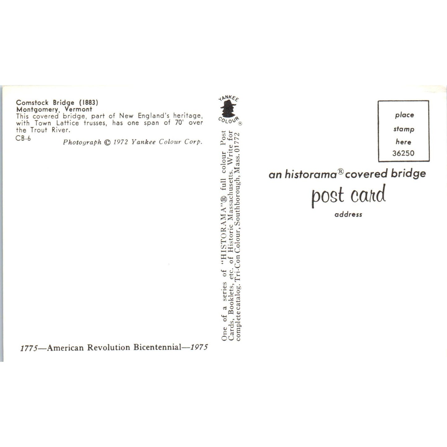 Comstock Bridge Montgomery VT Vintage Covered Bridge Postcard PD6