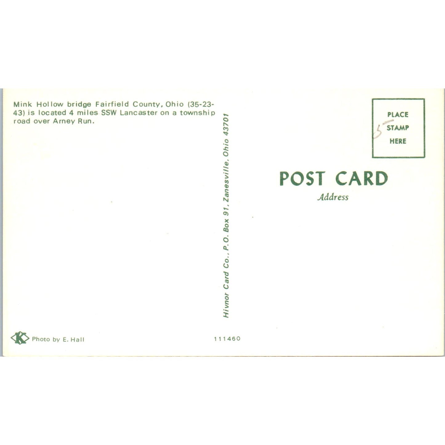 Mink Hollow Bridge Fairfield County OH Covered Bridge Postcard PC2