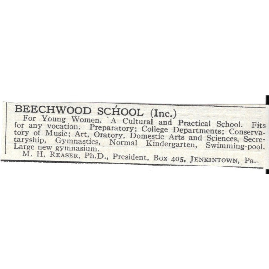 Beechwood School Jenkintown PA MH Reaser Ph.D. c1920 Harper's Magazine Ad AG4-S7