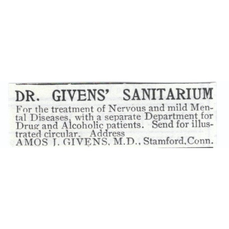 Dr. Amos J. Givens Sanitarium Stamford CT 1903 Magazine Ad AF7-SS1