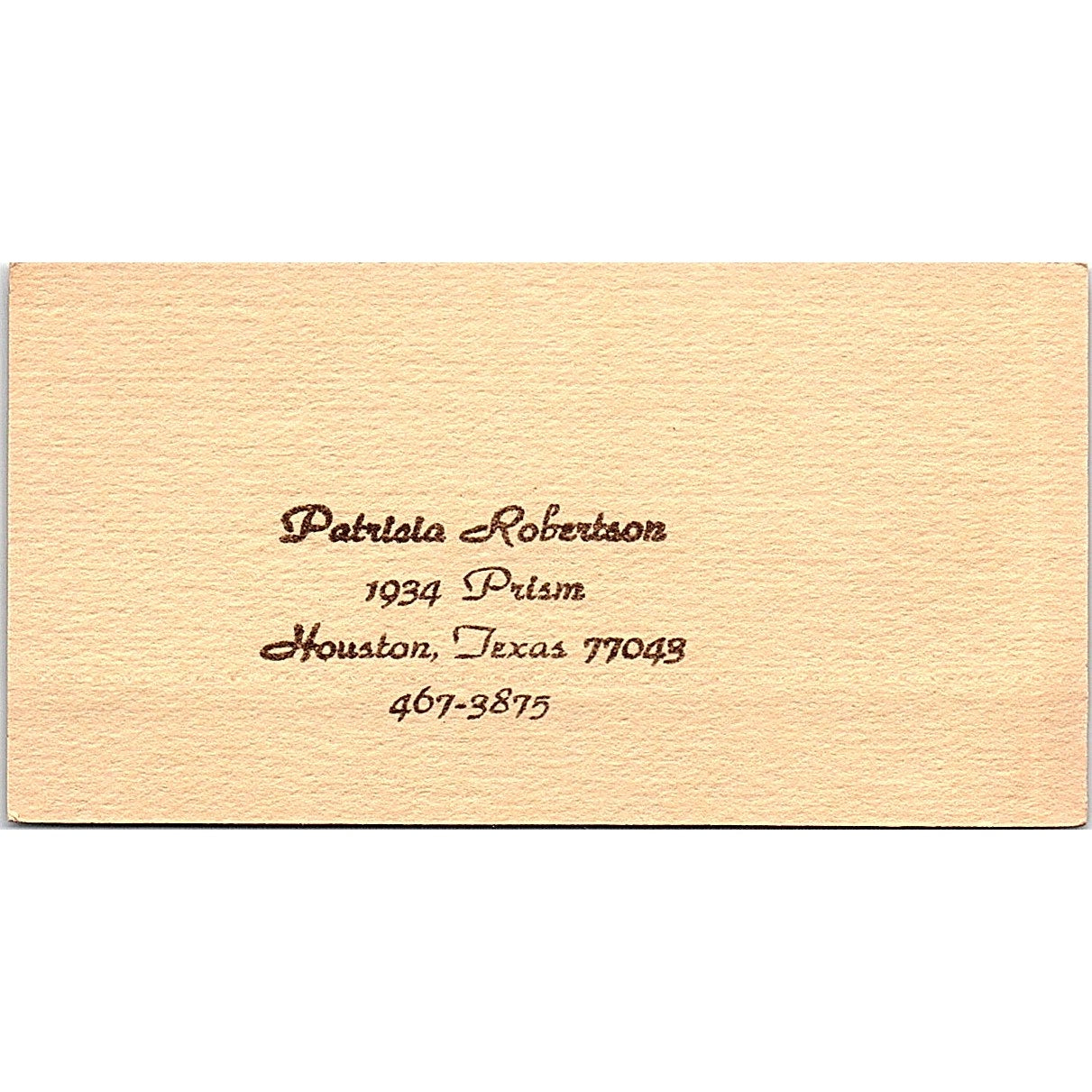 Macrame by Robers Originals Patricia Robertson Houston TX Business Card TH2-B1