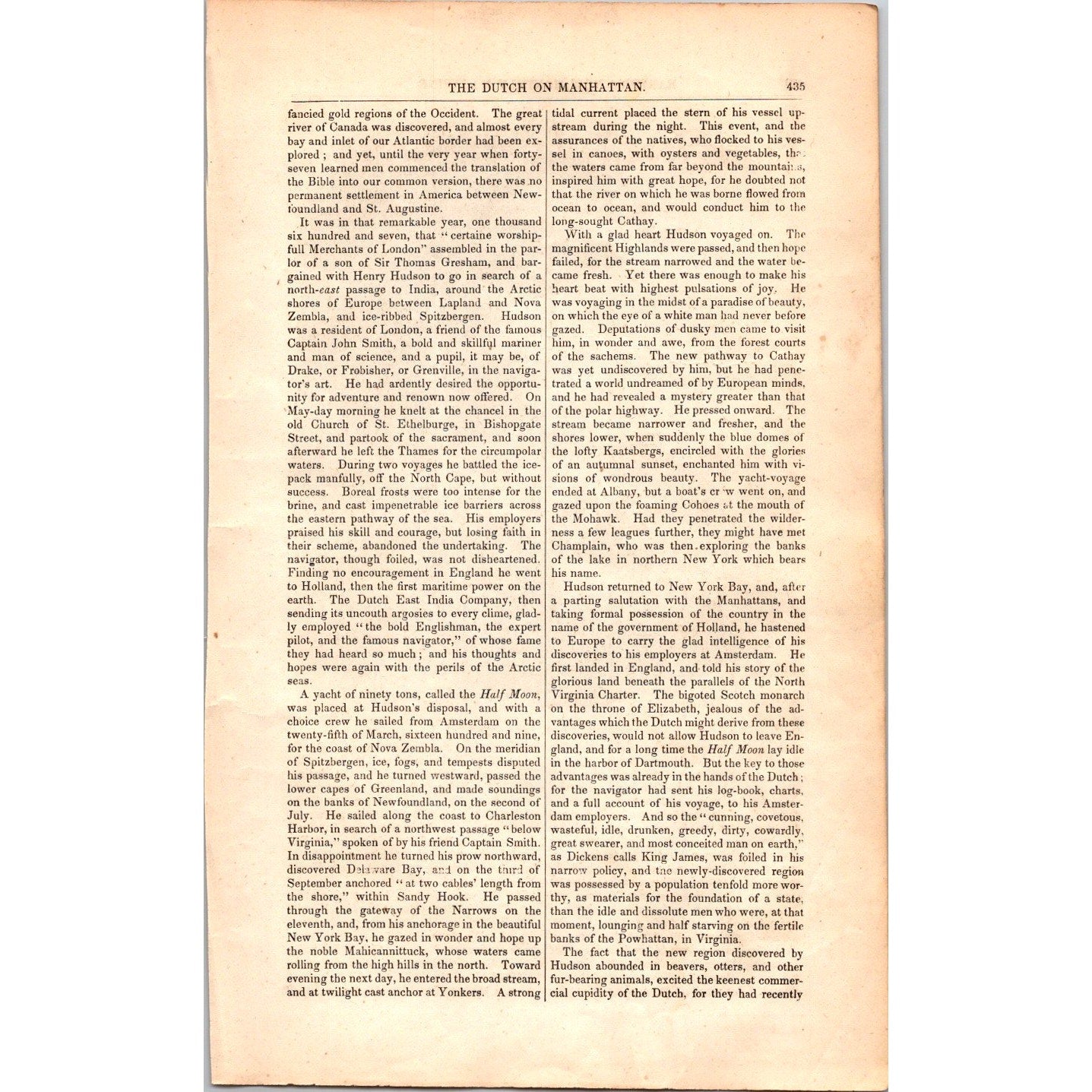 Dutch on the Manhattan Henry Hudson NY - 11 Pages 1854 Article I19