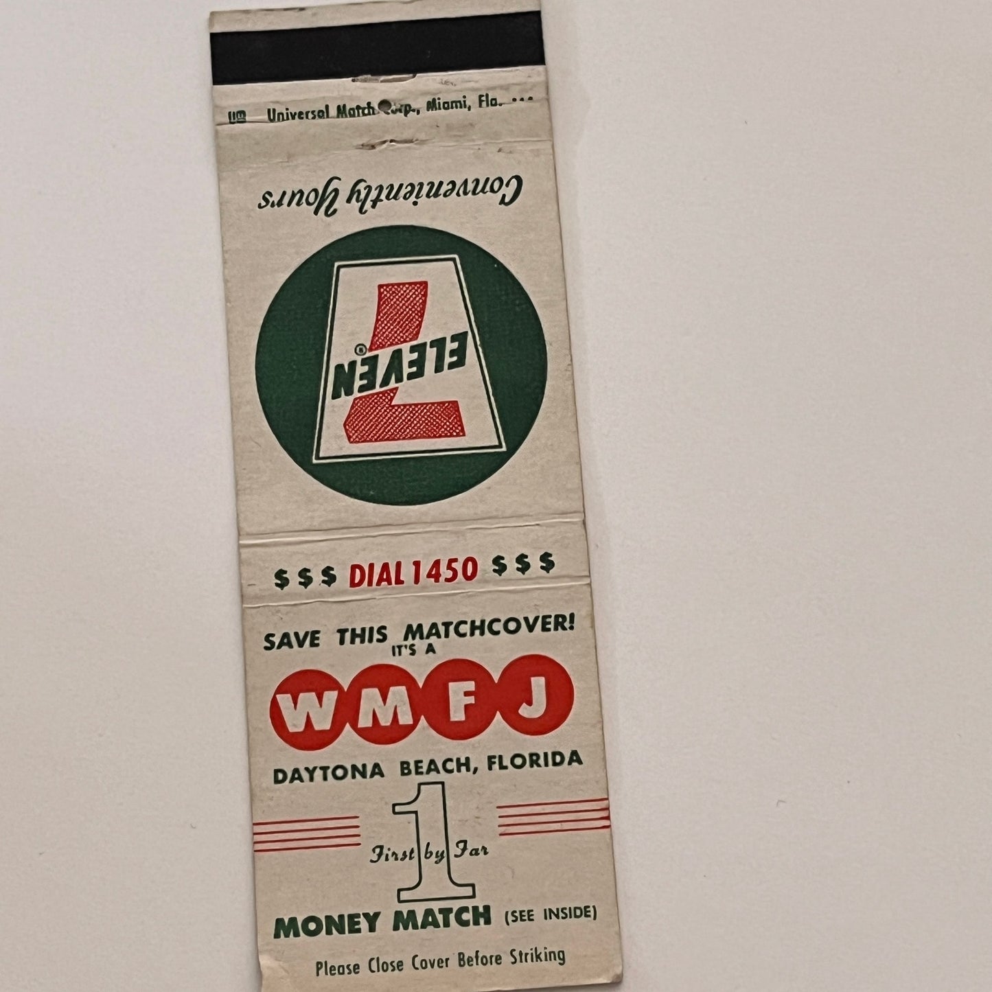 7 Eleven WMFJ Daytona Beach FL Vintage Matchbook Cover TB6-MB2-2
