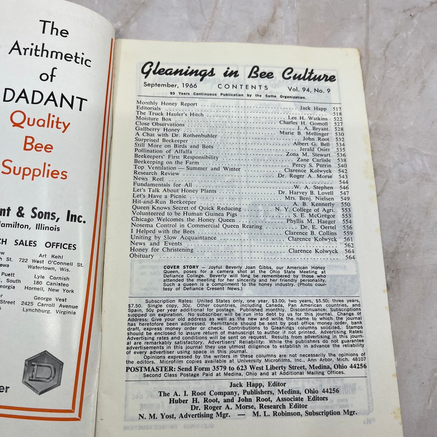 1966 Sept Gleanings in Bee Culture Magazine Bees Beekeeping Honey TD7