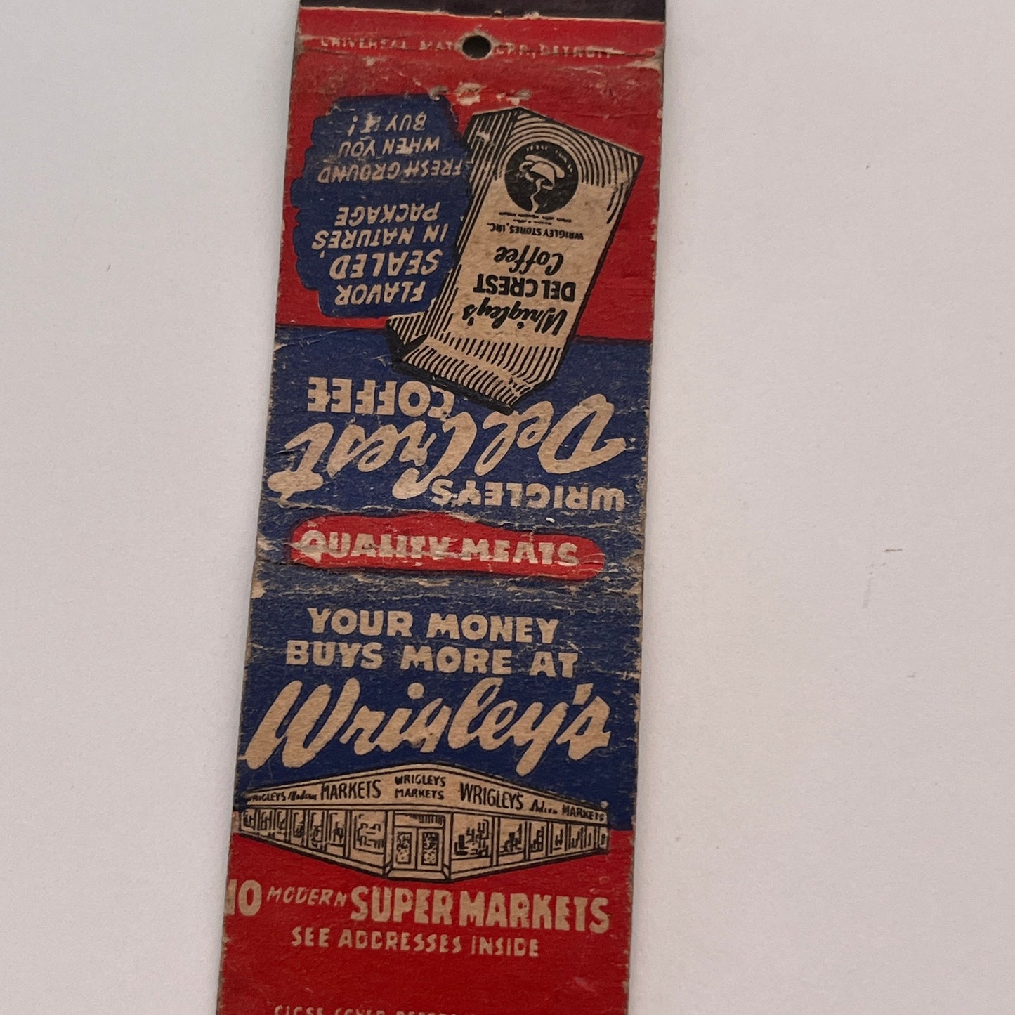 Wrigley's Super Markets Del Crest Coffee Vintage Matchbook Cover MB59-2
