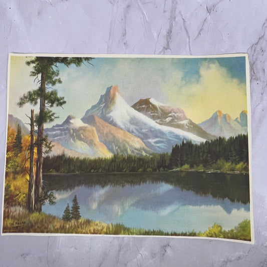 Retro Kitsch Tex Moore Mountain Lake Scene 8x10" Art Print V20