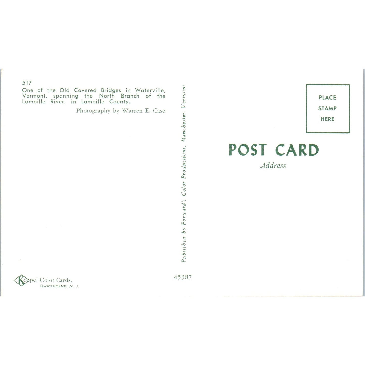 Covered Bridge Waterville VT Lamoille River Vintage Covered Bridge Postcard PD3