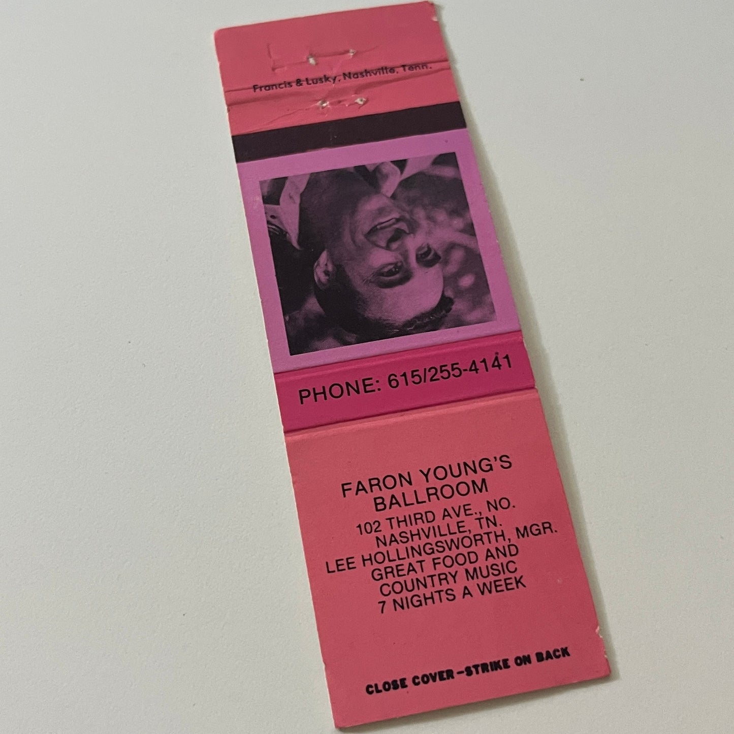 Faron Young's Ballroom Nashville TN Lee Hollingsworth Matchbook Cover TB6-MB2-5