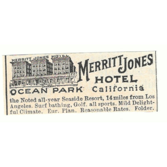 Merritt Jones Hotel Ocean Park California 1924 Magazine Ad AD8-O4