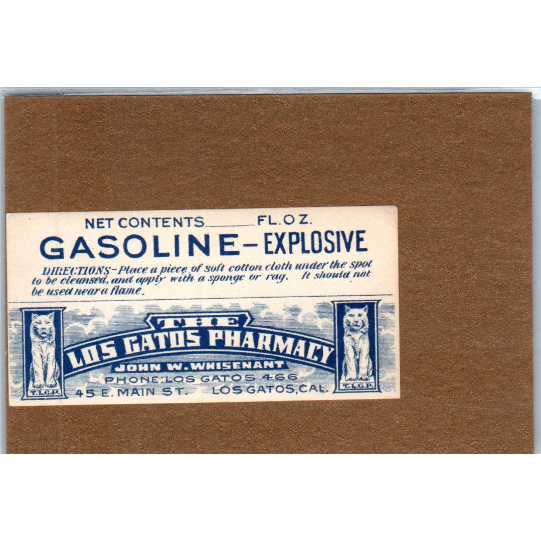 The Los Gatos Pharmacy John W. Whisenant Los Gatos CA Apothecary Label TH2-AL