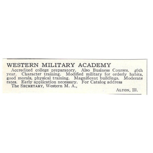 Western Military Academy Alton IL 1924 Magazine Ad AD8-O6