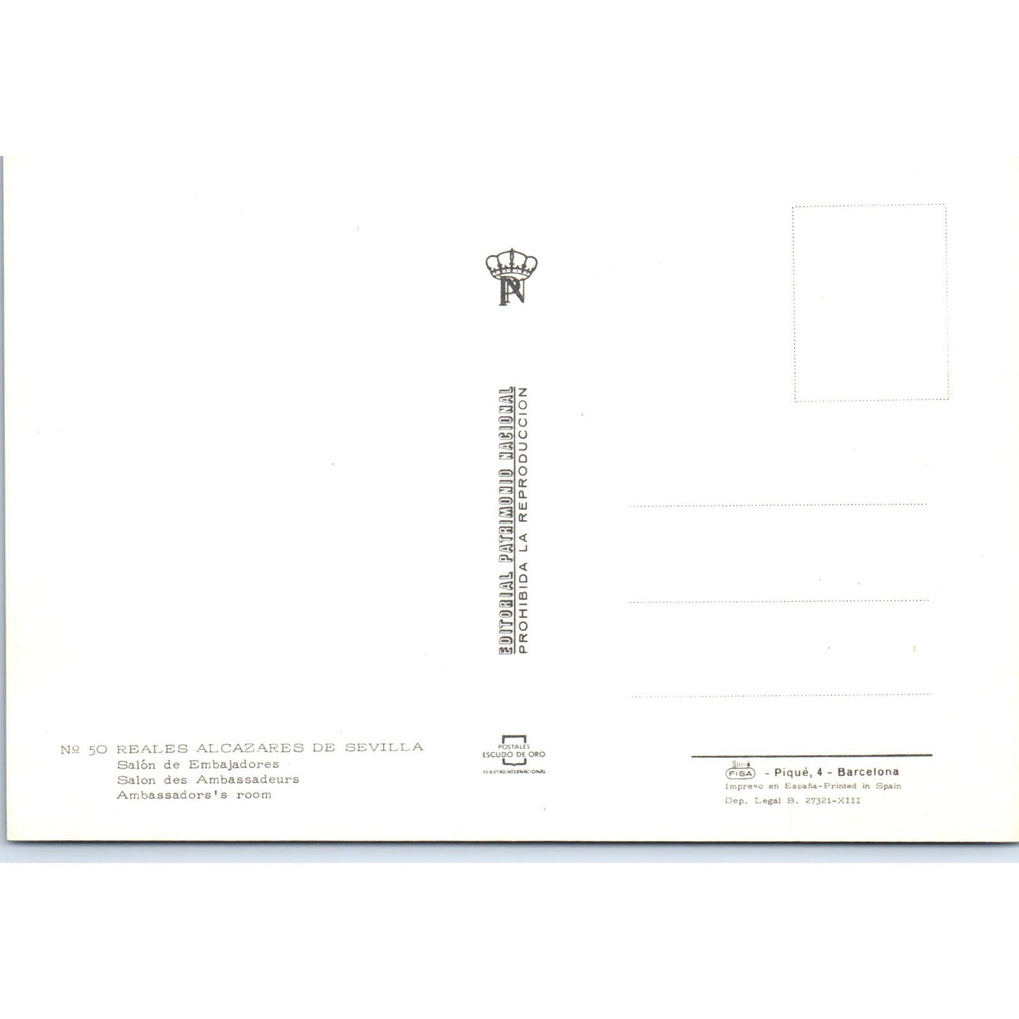 Reales Alcázares De Sevilla Salon De Embajadores Vintage Postcard PD1