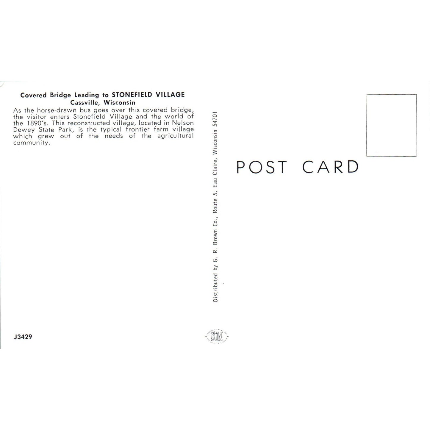 Covered Bridge Stonefield Village Cassville WI Vintage Bridge Postcard PD1