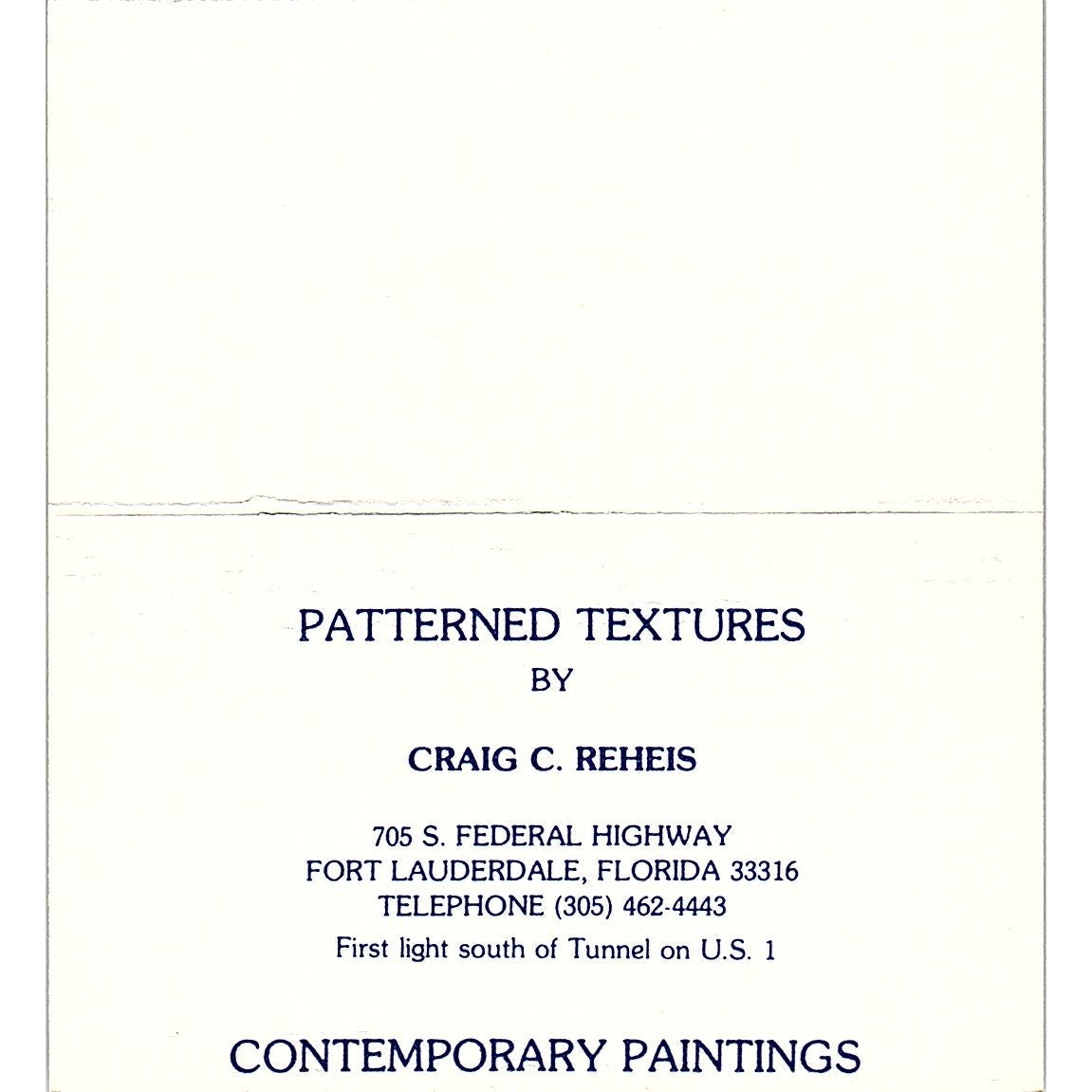 Craig C Reheis Contemporary Artist Ft. Lauderdale Vintage Business Card SE3-B11