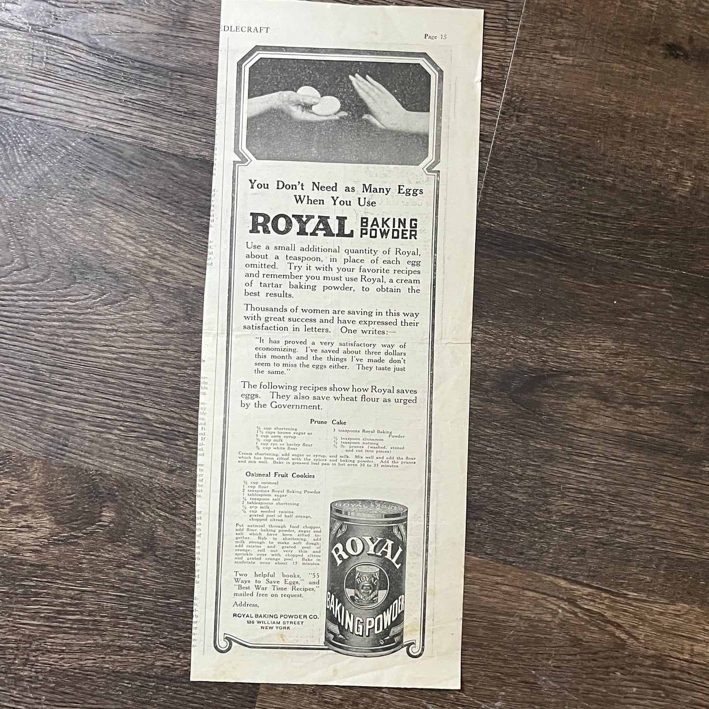 Royal Baking Powder Prune Cake Oatmeal Fruit Cookie Recipes Magazine Ad 5x10 V8