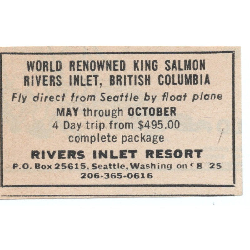 Rivers Inlet Resort King Salmon Rivers Inlet British Columbia 1977 Ad AF6-M4