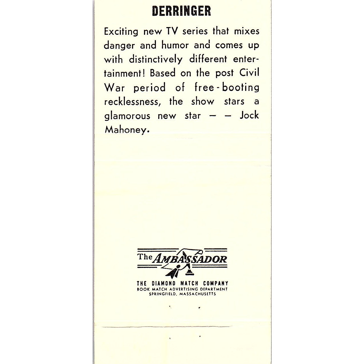 The Derringer Show CBS Johnson's Wax Vintage Matchbook TB6-MB2-7