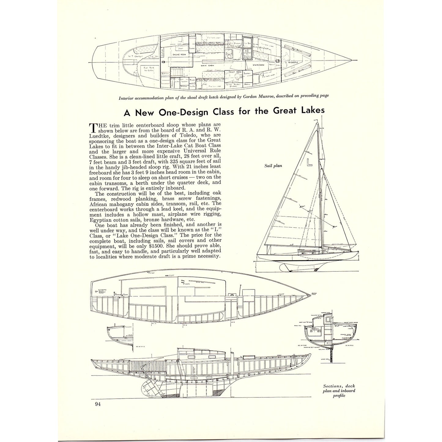 Jib-Headed Cruising Ketch, One-Design Class for Great Lakes 1932 Article V1-4