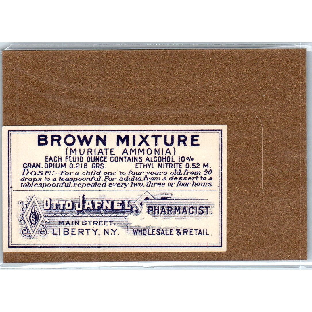 Otto Jafnel Pharmacist Brown Mixture Liberty NY Antique Apothecary Label TH2-AL