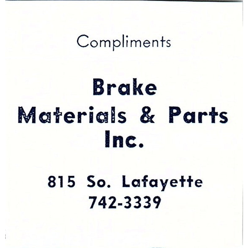 Brake Materials & Parts Inc 815 So. Lafayette Fort Wayne Indiana 1964 Ad AG1-S17