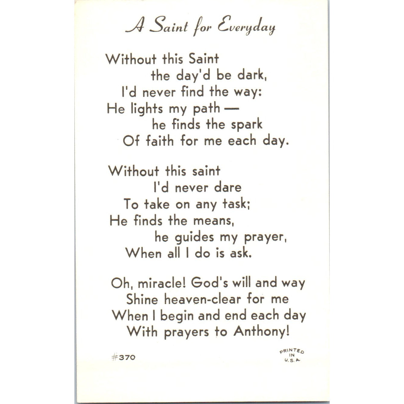 St. Anthony of Padua Vintage Catholic Prayer Card TH2-PC1