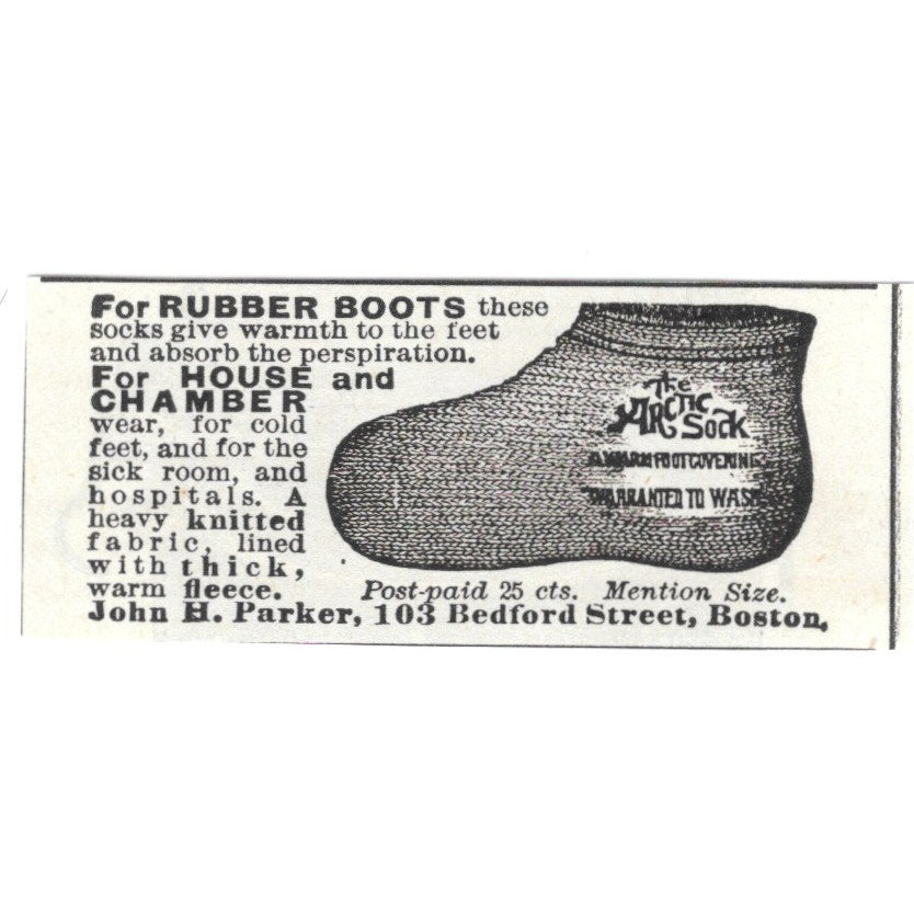 John H. Parker Rubber Boots The Arctic Sock Boston MA 1892 Ad AG2-S22