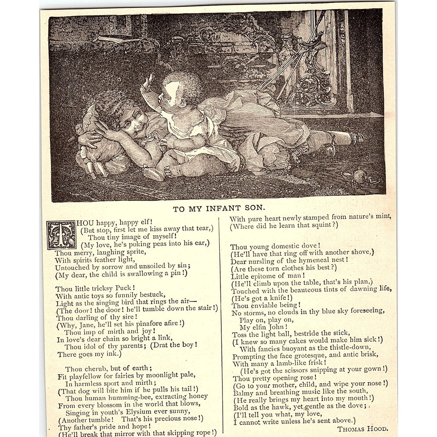 To My Infant Son - Thomas Hood 1884 Poem AG3-1