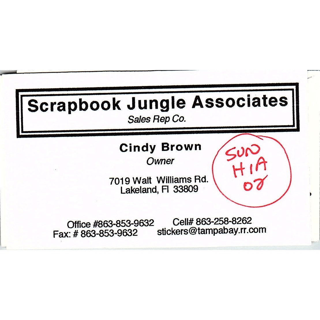 Scrapbook Jungle Associates Cindy Brown Lakeland FL Vtg Business Card SC9-B11