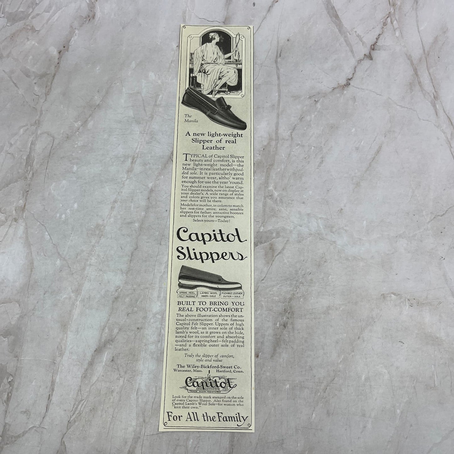Capitol Slippers Wiley-Bickford-Sweet Co Worcester MA 1924 Magazine Ad FL6-11