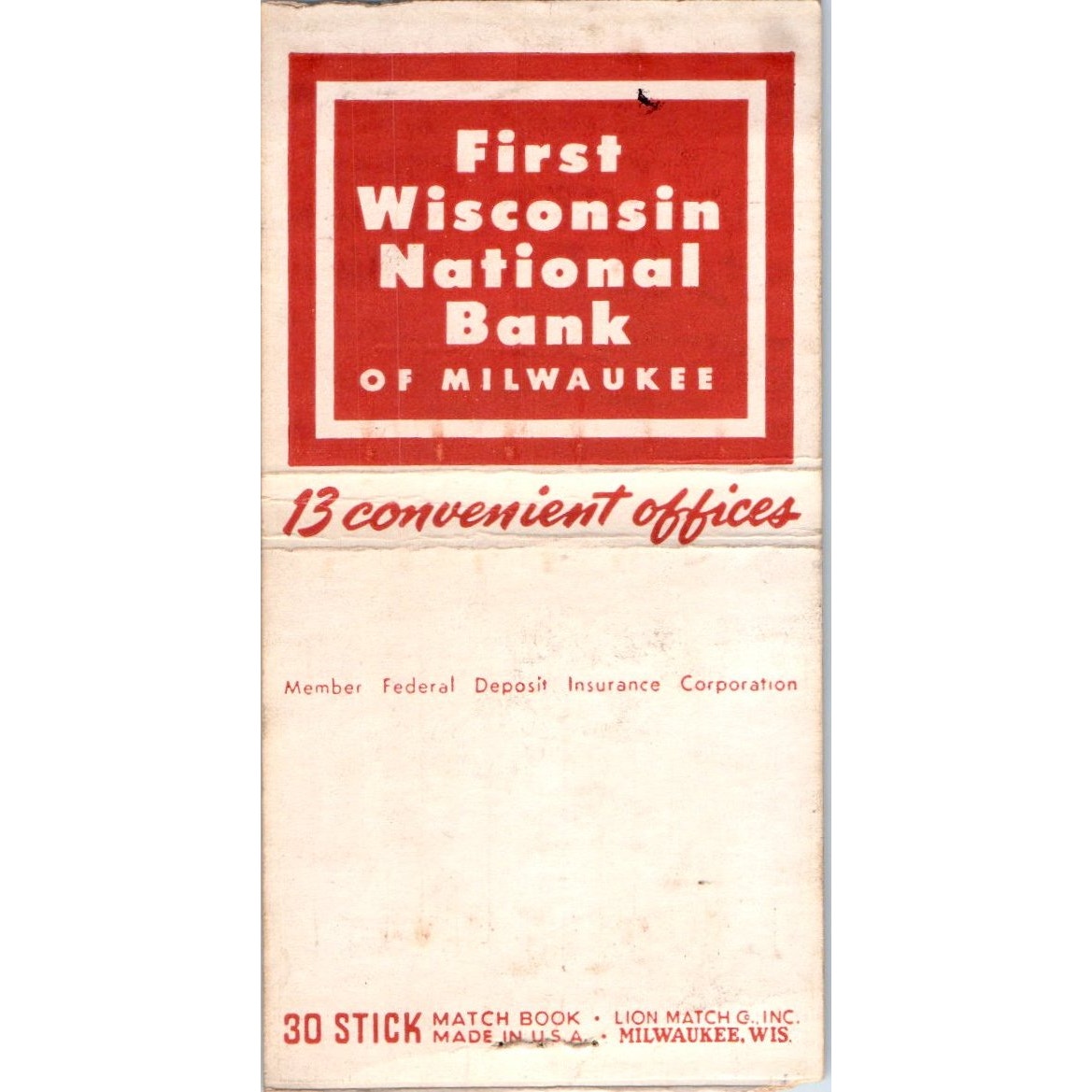 1953 Wisconsin State Centennial Vintage Matchbook Cover SF4-Y6
