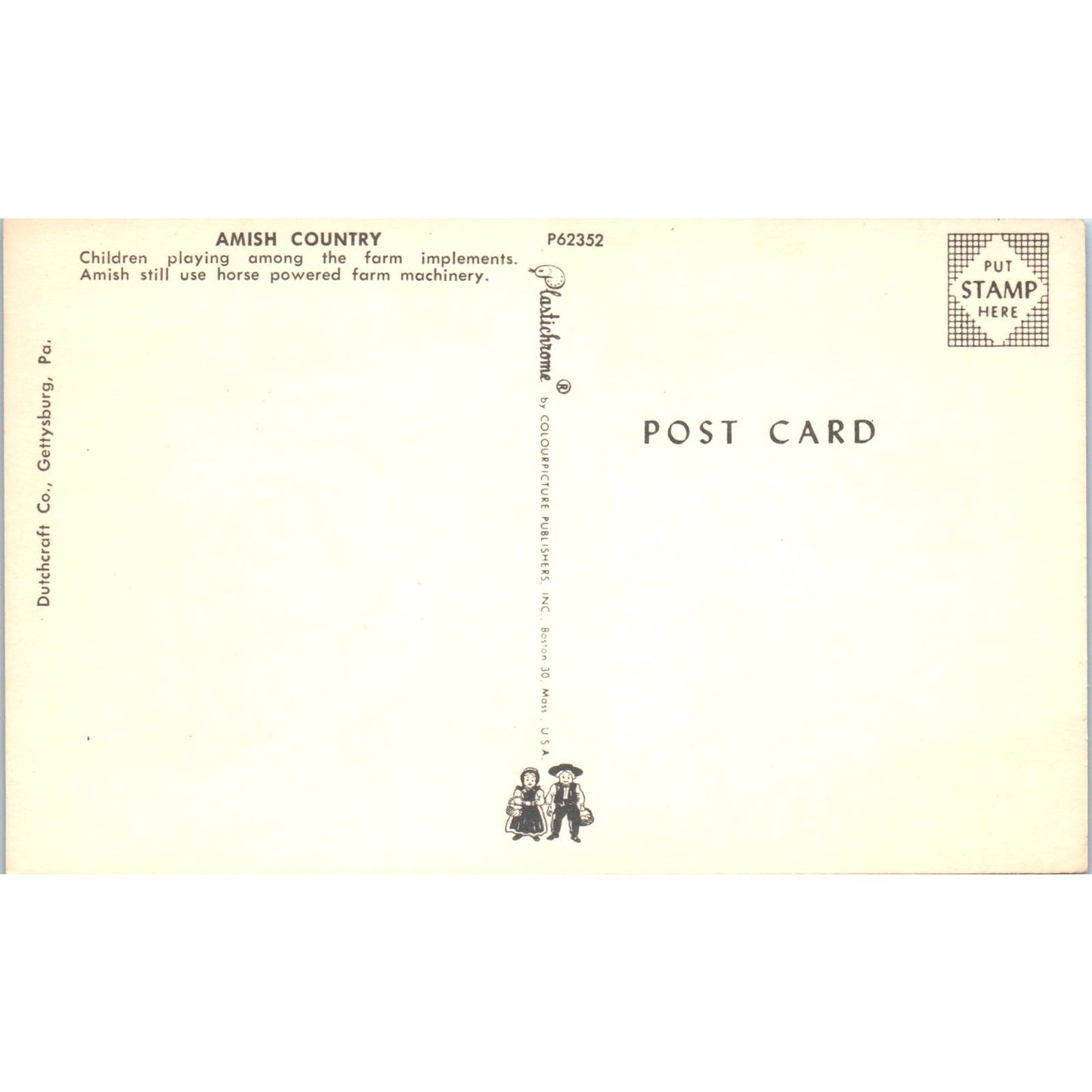 Amish Children Playing Among Farm Equipment PA Dutch Country Postcard PD8