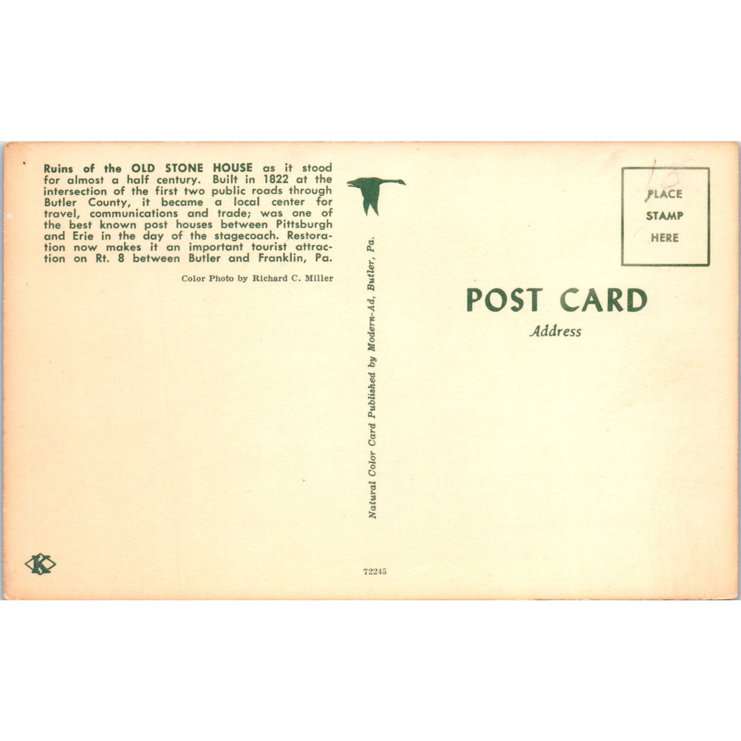 Old Stone House Butler County Franklin PA Dutch Country Vintage Postcard PD4