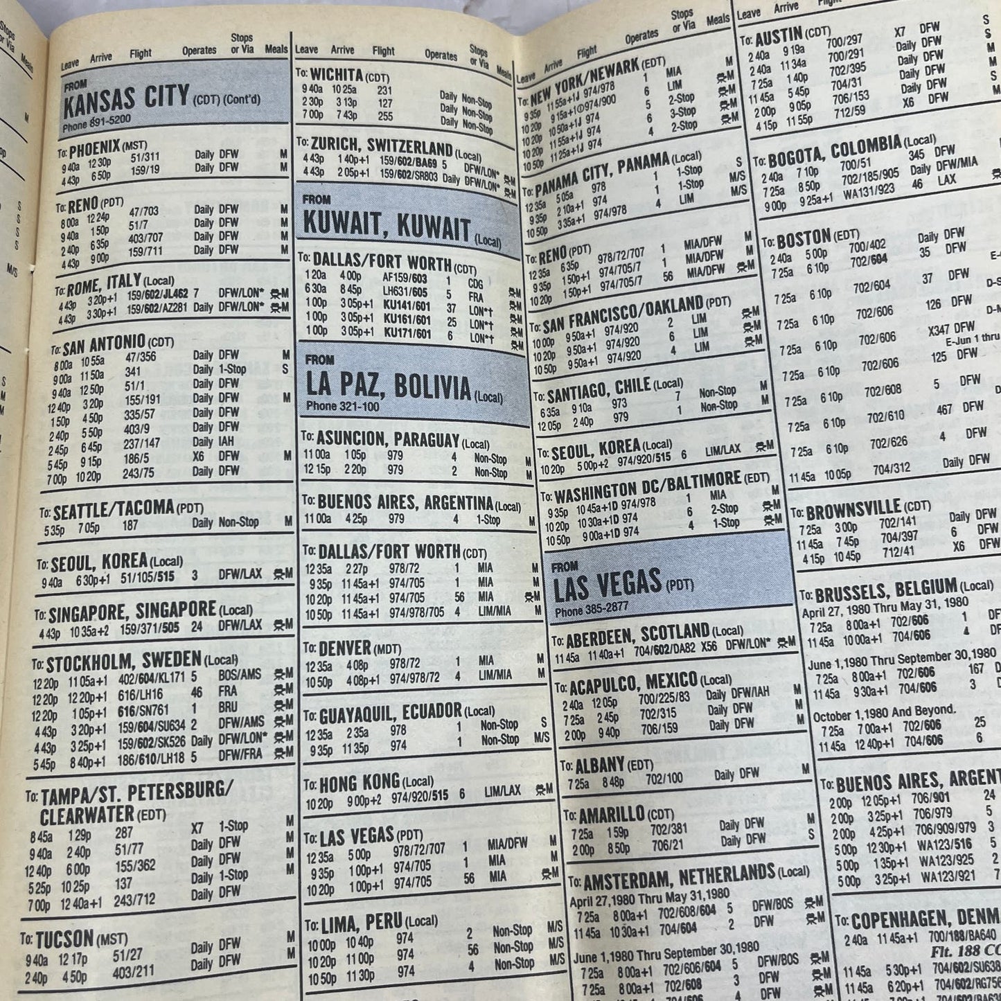 1980 Braniff International Airline Schedules Miami to Rio Timetables TJ4-P1